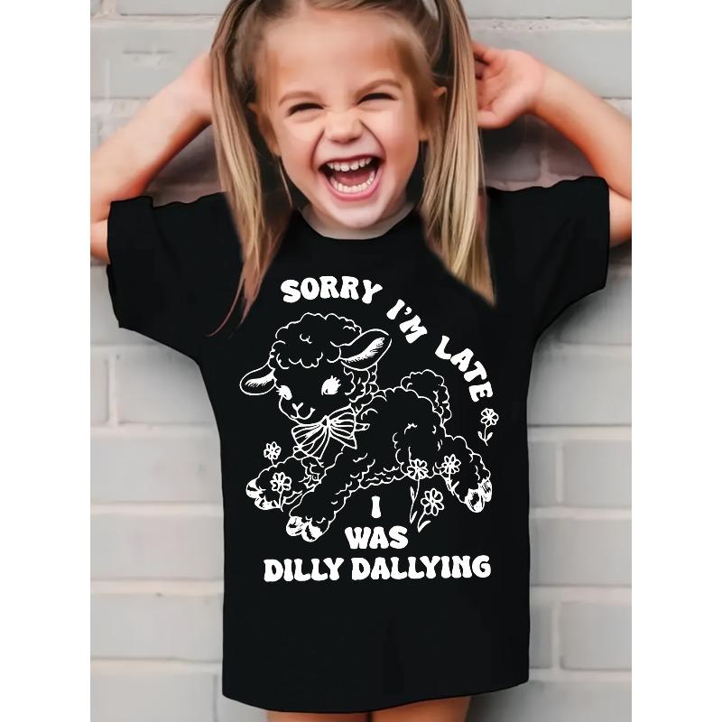 European sizes Cute Lamb & Sheep pattern T-Shirt - Soft Stretch Round Neck Short Sleeve Blouse, Comfortable Casual Casual Attire