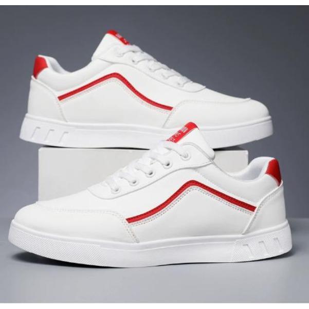 New Large-sized Leather Men's Shoes for All Seasons, Fashionable and Versatile Soft-soled White Sneakers M1188