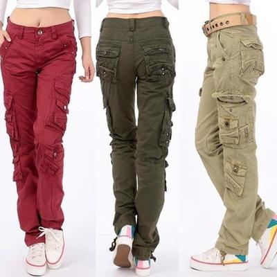 New Fashion Women's Cotton Cargo Pants Leisure Trousers More Pocket Pants Causal Pants