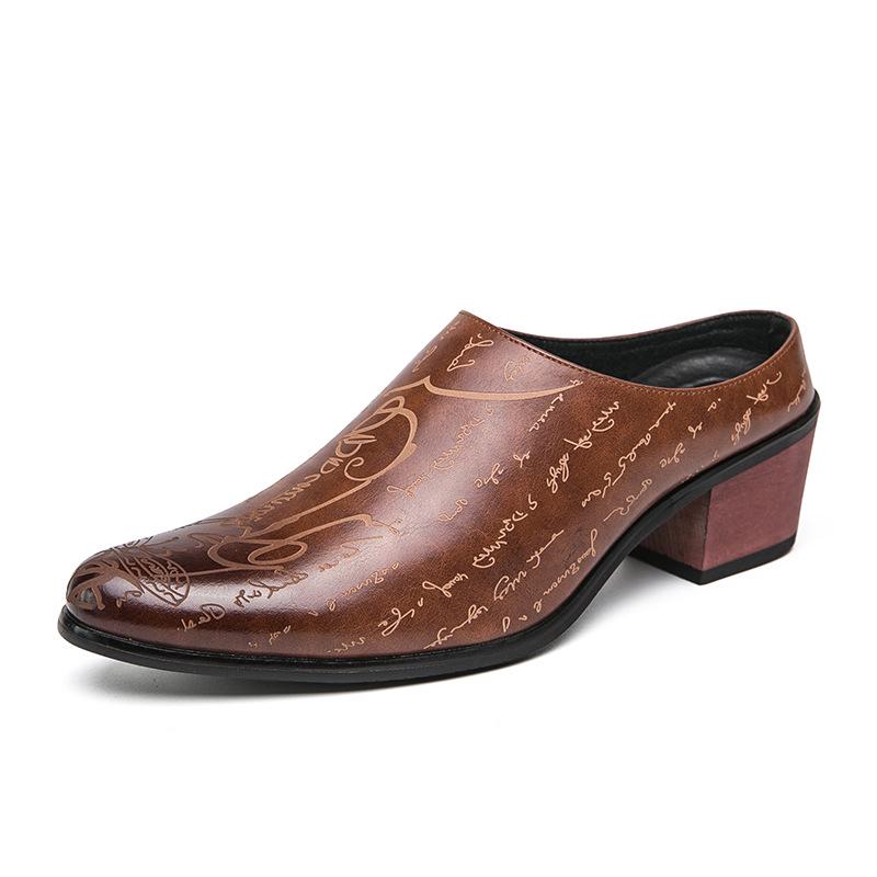 Cross-border Large Size Men s Half-open High-heeled Leather Shoes, Sizes 39-44 - Formal British Trend Nightclub Style. 42 коричневый