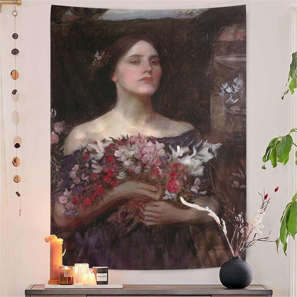 John William Waterhouse Anime Tapestry Hippie Flower Wall Carpets Dorm Decor Cheap Hippie Wall Hanging
