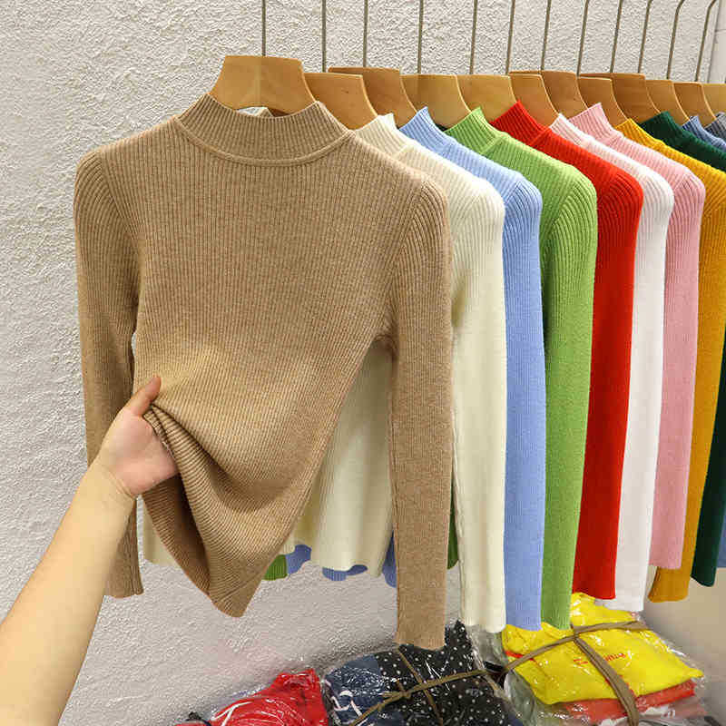 Semi-turtleneck sweater women's bottoming shirt autumn and winter new thin knitted sweater tight inner top women