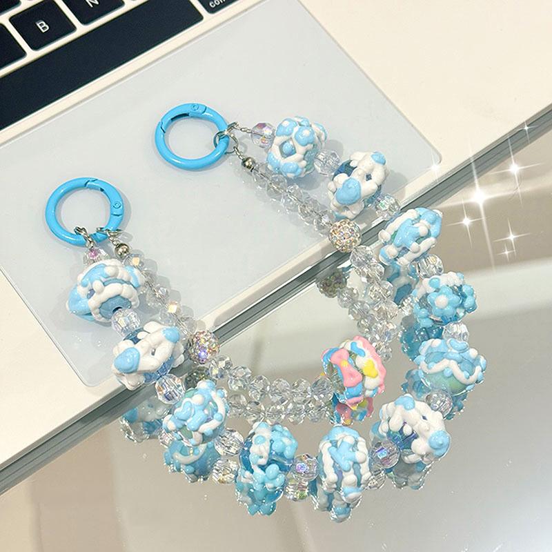 Roztomilý ručně kreslený korálkový řetízek na telefon, sladký přívěsek na klíče, kreativní řemínek na zápěstí proti ztracenému telefonu, dekorace na tašku, dárky