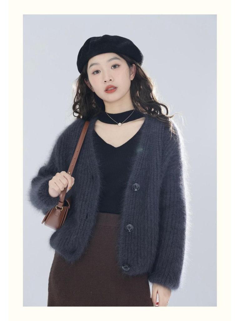 Korean Style V-Neck Loose Knit Cardigan - Soft, Fluffy, Gentle Women's Fashion