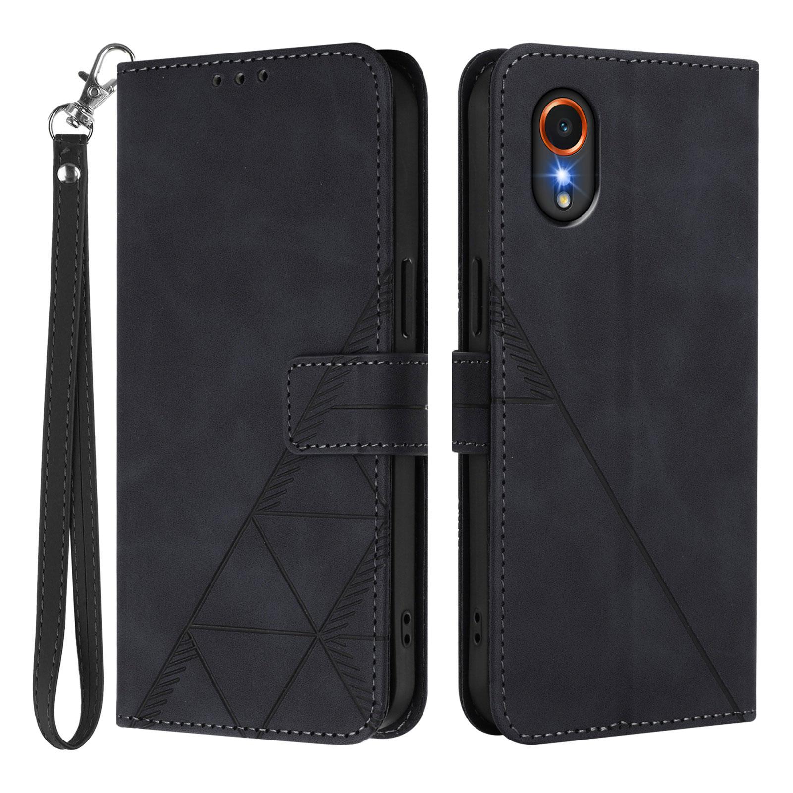 

For Samsung Galaxy Xcover7 Leather Case with Hand Strap Wallet Stand Phone Cover Black