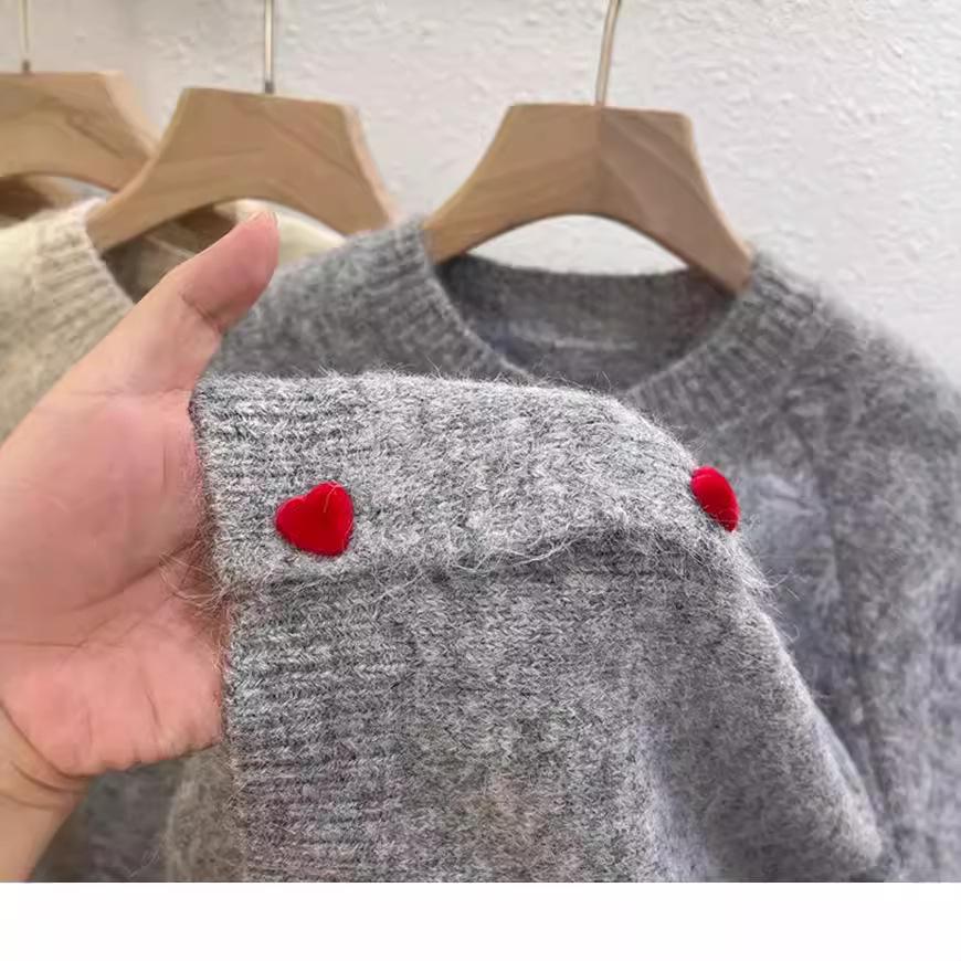 Women's Retro Dark Gray Wool Cardigan - Autumn/Winter, Soft & Warm with Love Button Raglan Sleeves