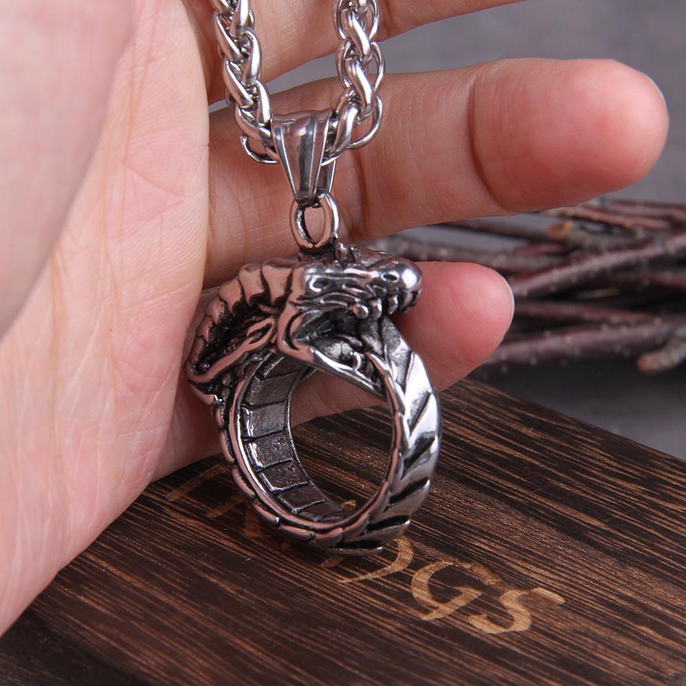 Stainless Steel Punk Ouroboros Snake Chain Pendant Necklace for Men Male Fashion Jewelry Gothic Style