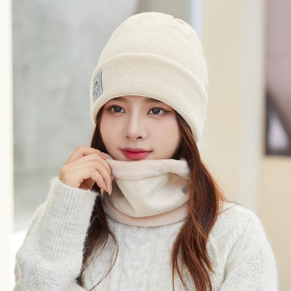 Solid Color Cap and Scarf Suit Trendy Beanie Hat Personality Winter Pullover Cap  Warmer