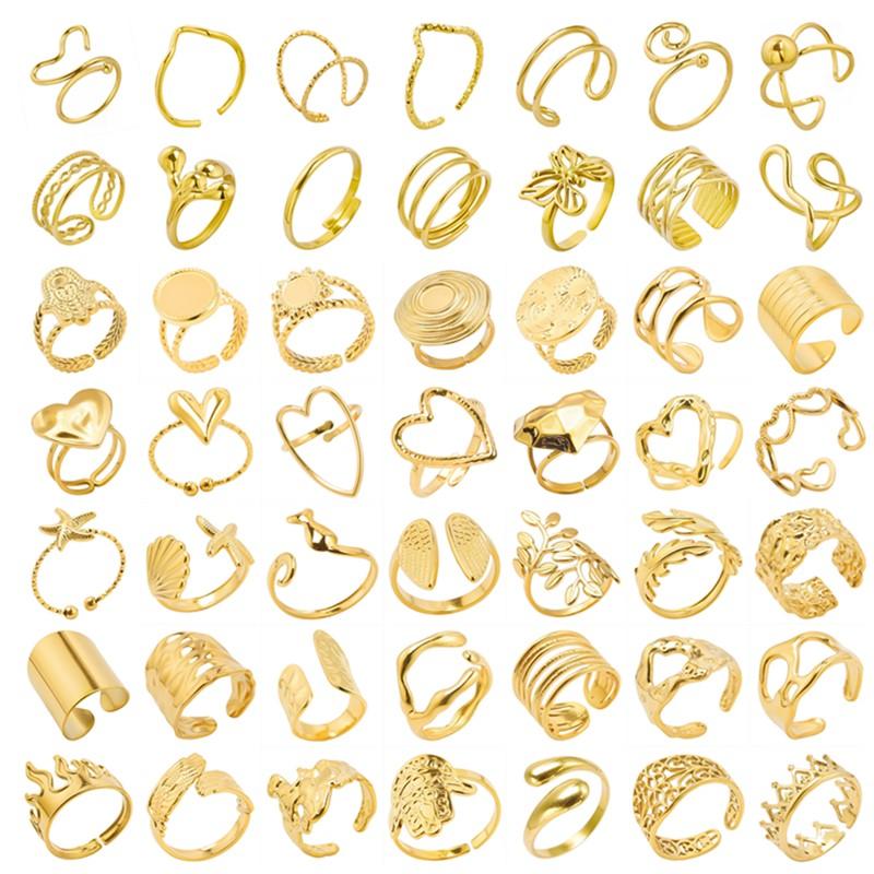1/5Ppcs/Lot Real Gold Plated Stainless Steel Rings For Women Men Accessories Open Adjsutable Chunky Butterfly Heart Ring Anillos