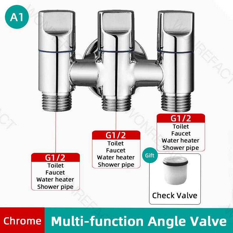 1 In 3 Out Washing Machine Angle Valve G1/2 Brass Quick Open Faucet Multifunctional Water Stop Valve Bathroom Kitchen Hardware
