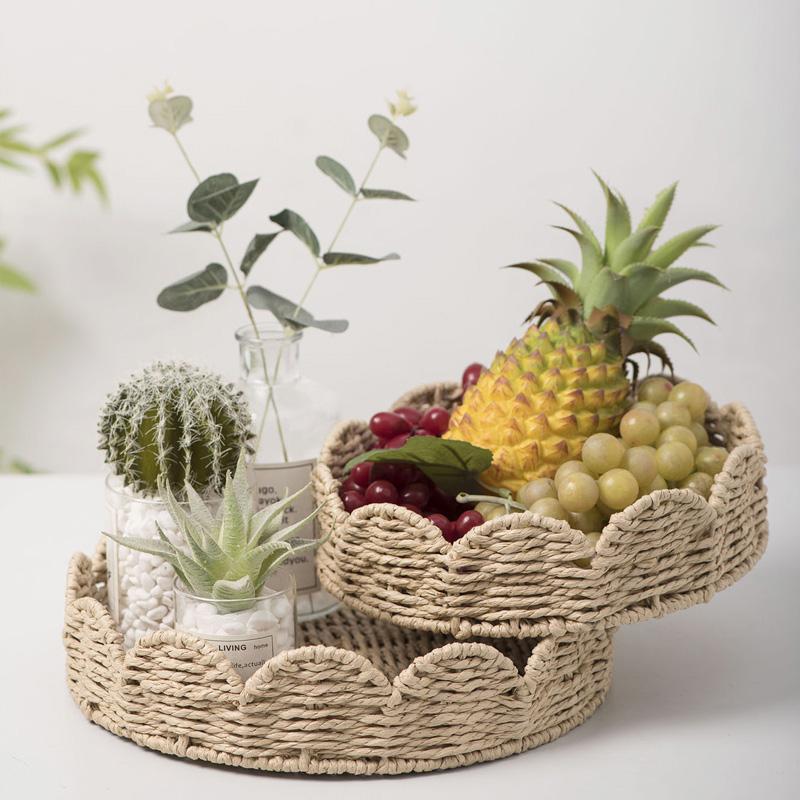 1Pc Paper Fruits Storage Basket Household Weave Vegetables High-capacity Snack Tray Paper Rope