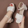 New Fashion White High Heel Shoe Buckle Sandalias Grace Dress Female Designer Party Shoes 2025 Summer Women's Sandals