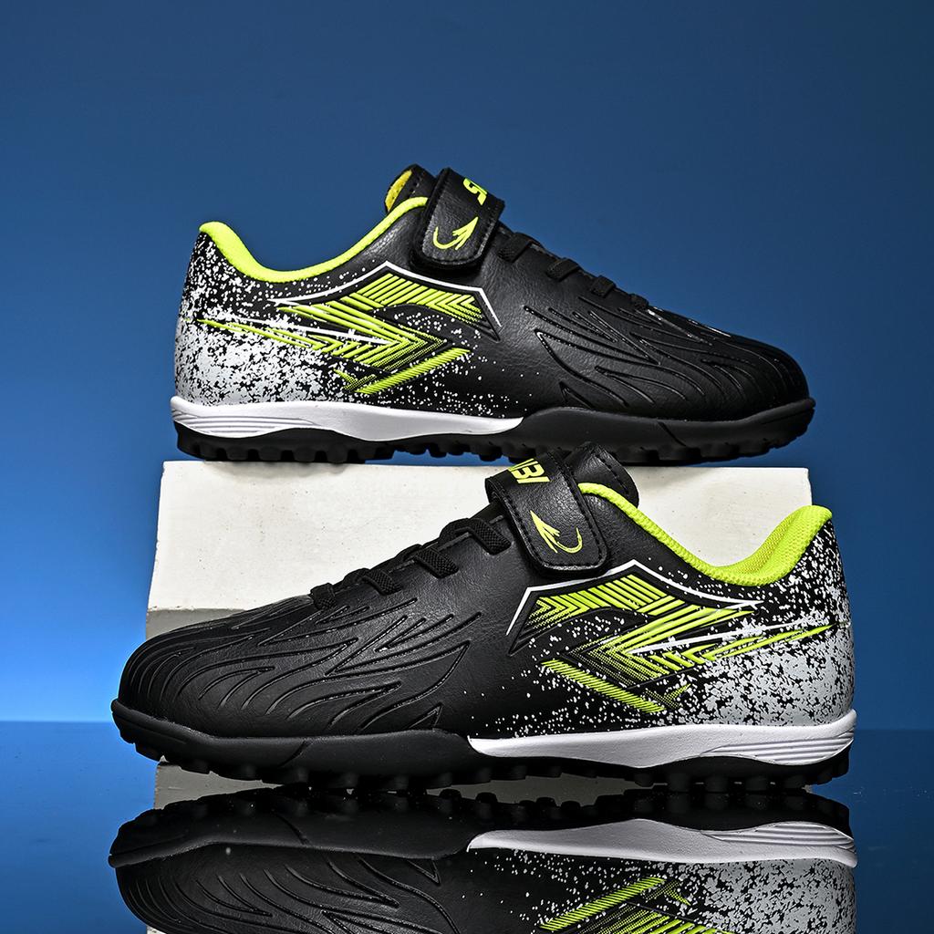 Kids TF Soccer Shoes PU Breathable Fabric Rubber Dense Stud Anti-slip Wear Resistant Boys Girls School Artificial Turf Training