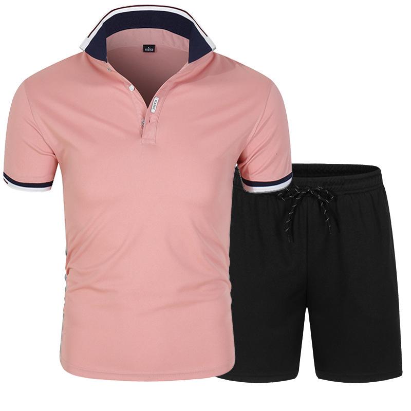 Men's Summer Short Sleeve Polo Shirt & Shorts Set - Fashion Lapel Color Contrast Casual Sportswear