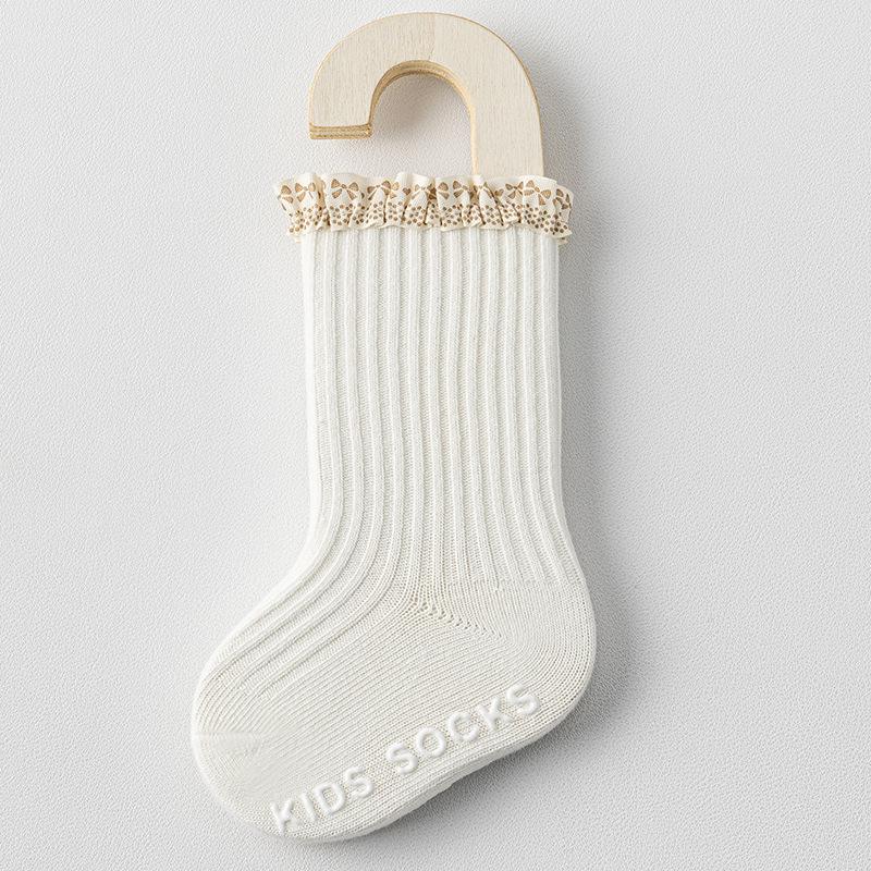 Newborn Male Female Babies Infants Children Combed Cotton Spring and Autumn Summer Lace Medium Tube Non-slip Floor Socks