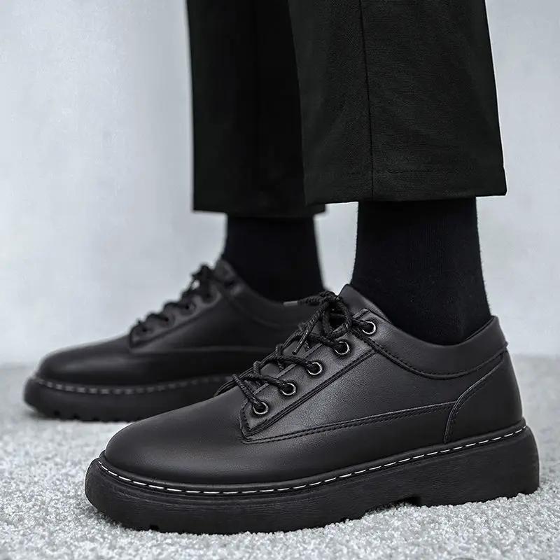 Fashion Work Black Men's Leather Shoes British Style Lace Up Comfortable Pu Legitimate Designer New In Retro Size 44 Male Casual Shoe