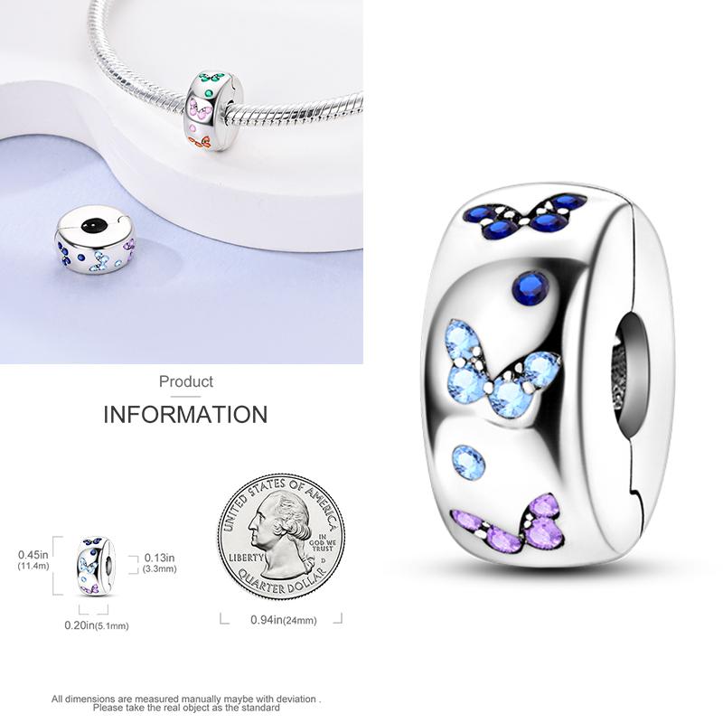 Cat Butterfly Daisy CZ Pave Clip Charm Bead Components Positioning Buckle Copper Metal Silicone Spacer Bead Components Compatible With Authentic