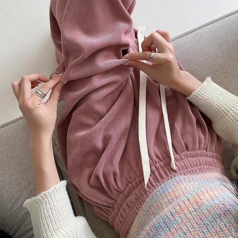 ! Maillard Wide-leg Pants Women's Spring and Autumn Trousers High Waist Loose Lace-up Straight Pants European Cotton Lint Sports Pants