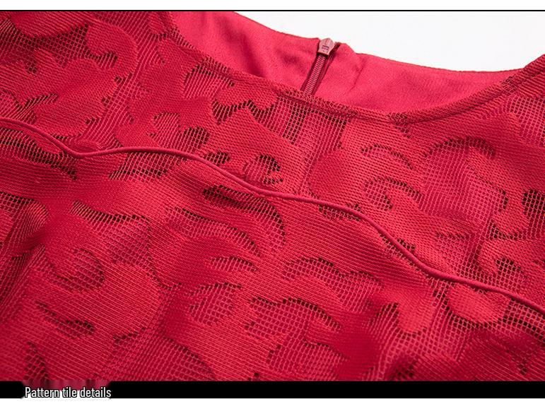 European & American Plus Size Red Lace Swing Dress - Spring/Autumn Fashion 200 Jin