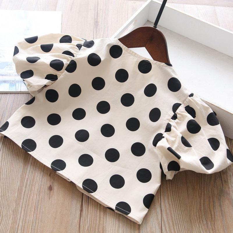 Kinder-Anzug mit Punktmuster, Mädchen-Hemdoberteil, Culottes, zweiteiliger Anzug