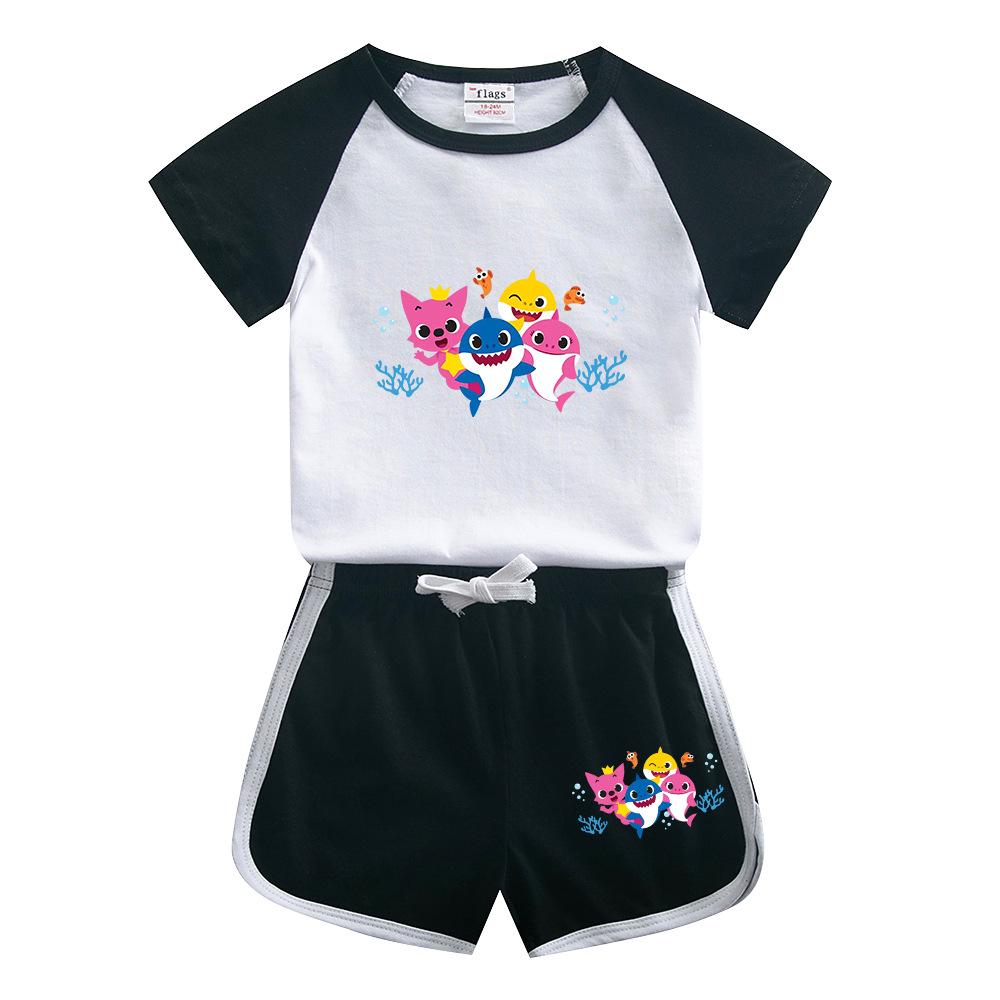 2023 Baby Shark Kids Summer Short Sleeve Cotton T-shirt & Shorts Set