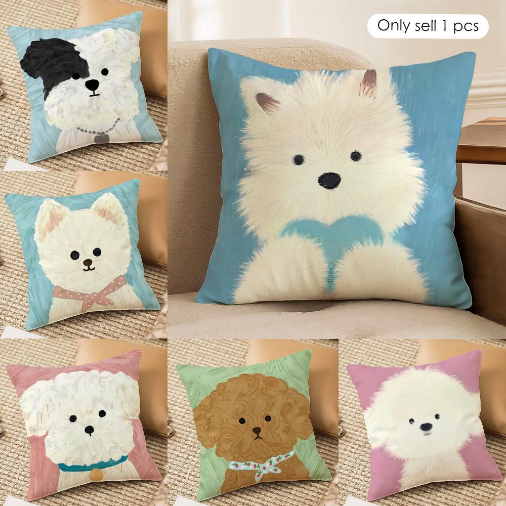 Cute oil painting dog Cushion Cover Soft Plush Fabric DoubleSided Printed Cushion Covers for All Seasons Modern Home Decor