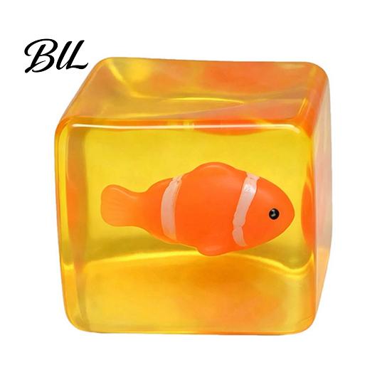 Cube Sensory Toy Glow-in-the-Dark Stress Toy, Relief Squeeze Luminous Ocean Animal Clear with Sea Inside Adults Toys