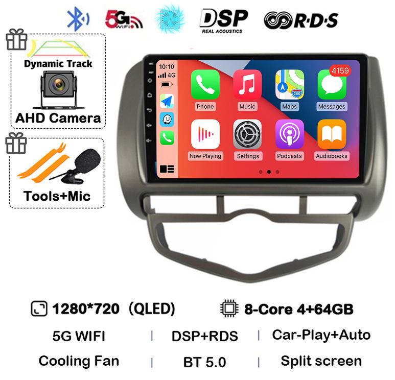 Android 14 Auto Carplay WIFI+4G For HONDA JAZZ City 2002 - 2007 HD 2 Din Car Radio Multimedia Video Player Stereo GPS 360 Camera