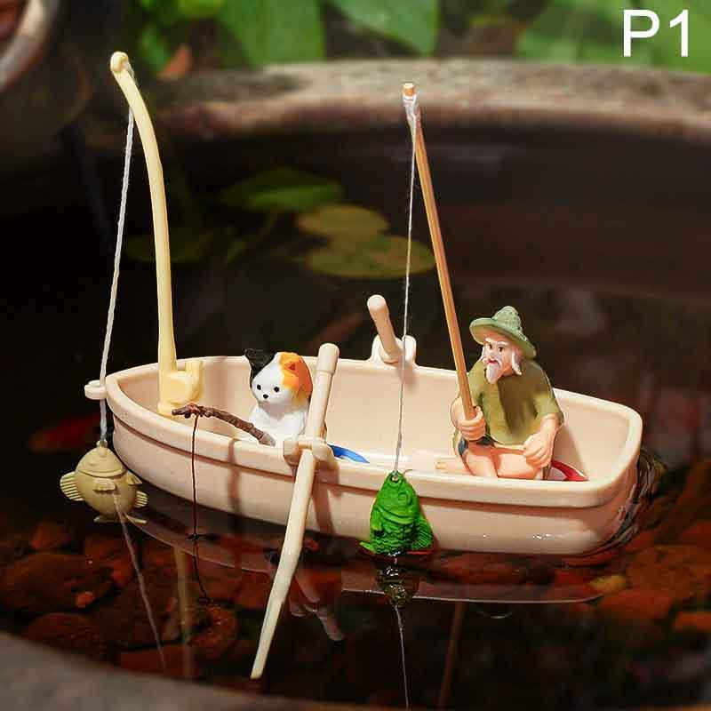 Mini Simulation Small Boat Fishing Boat Model Fish Tank Decor Diy Fishing Boat Miniature Landscape Simulation Toys For Children