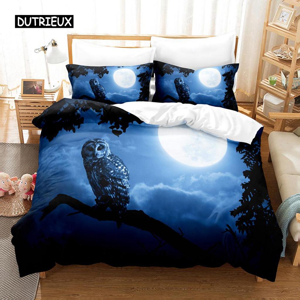 Owl Duvet Cover Set Microfiber Cute White Owl Comforter Cover Bird Animal Quilt Cover for Boys Teens Adults Double Queen Size
