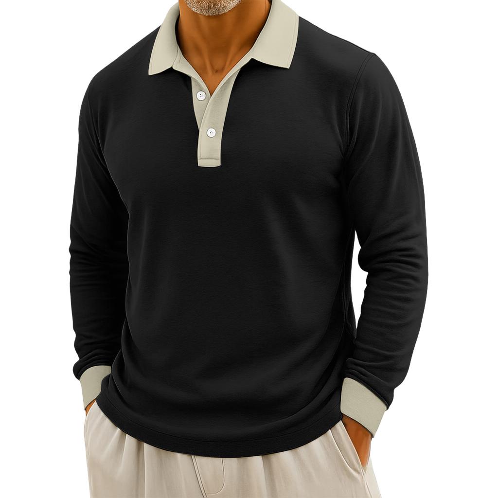 Men's Casual Color-Blocked Button-Up Long-Sleeve Tops
