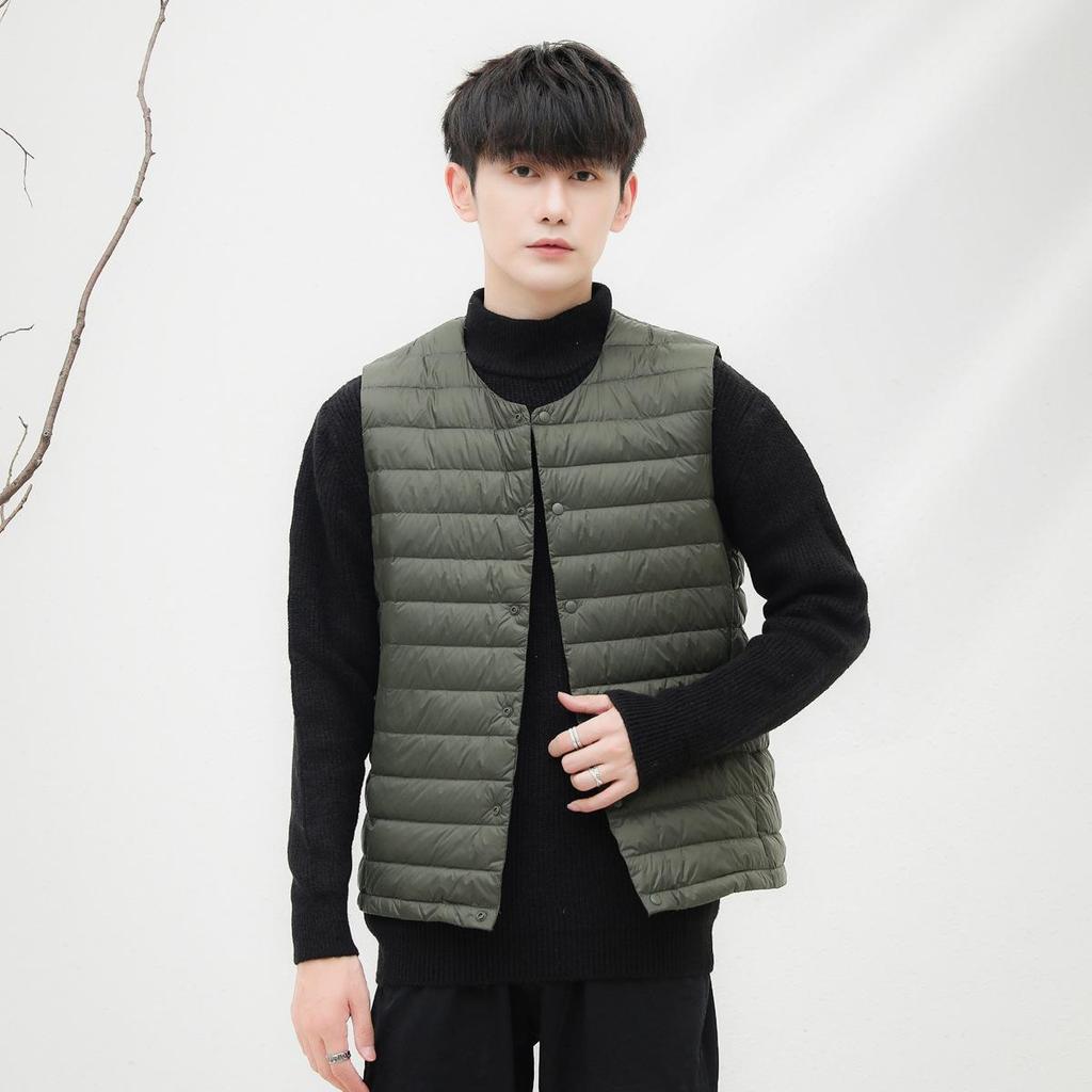Men's Ultra-Light Down Vest, Large Size, Winter 2026, Short Style with Round Neck, Casual and Portable
