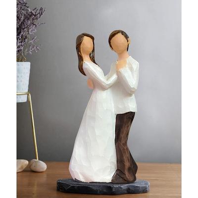 Hand-Painted Medium Size Romantic Couple Statue | Beautiful Resin Home Decor (Pack of 1, White and Brown Color)
