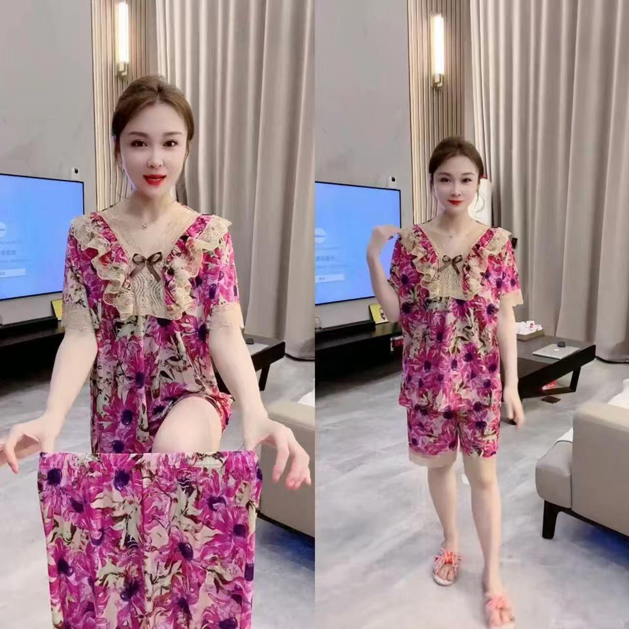 

Женский летний пижамный комплект с коротким рукавом - Домашняя одежда в стиле шорт 2XL recommended for 60-70 kg