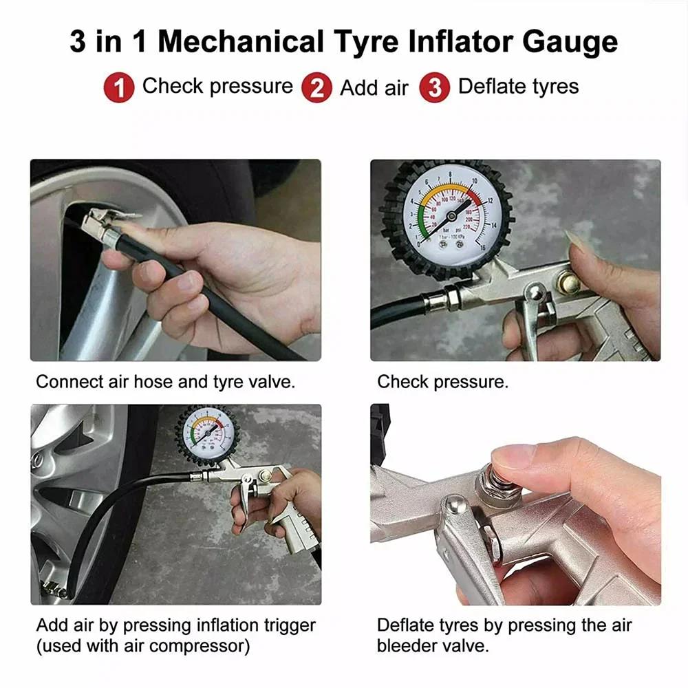 Car Tire Pressure Gauge 220 PSI High Precision Air Pressure Gun Monitor Tester Air Compressor Truck Motorcycle Tire Repair Tool