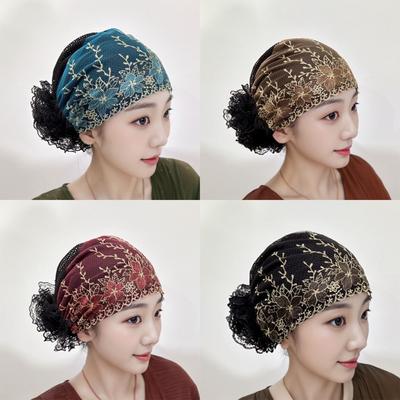 Flower Embroidery Headscarf Full Cover Headband Cap New Postpartum Cap  Women