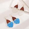 Ethnic Style Temperament Wooden Patchwork Printed Hollow Acrylic Heart Shaped Earrings For Women