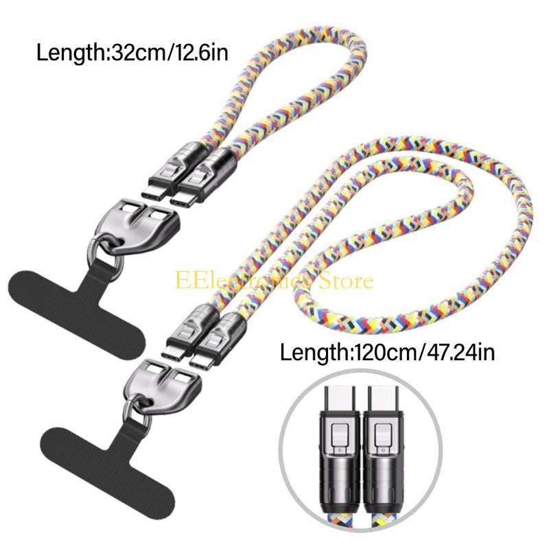 B03C Fast Speed PD240W Type C Charging Cord, Wearable Lanyard, Fast Data Syncs Cable for Setting