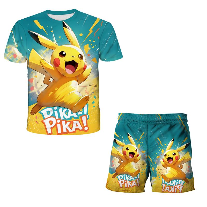 

Милий дитячий набір футболки та шортів з покемонами, аніме, мультфільм, Пікачу, топ, шорти, літній повсякденний одяг, подарунок, милий набір з Пікачу, дитяча футболка 120cm