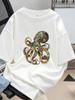 ZXHOctopus Print Womens Round Neck Tshirt Summer Casual Short Sleeved Top Street Fashion Womens Versatile