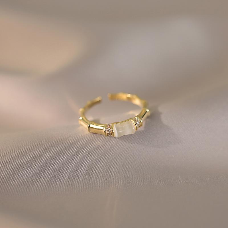 Vintage Niche Bamboo Art Deco Ring Light Luxury Couple Style Fashion Temperament Colorfast Women's Versatile Finger Ring