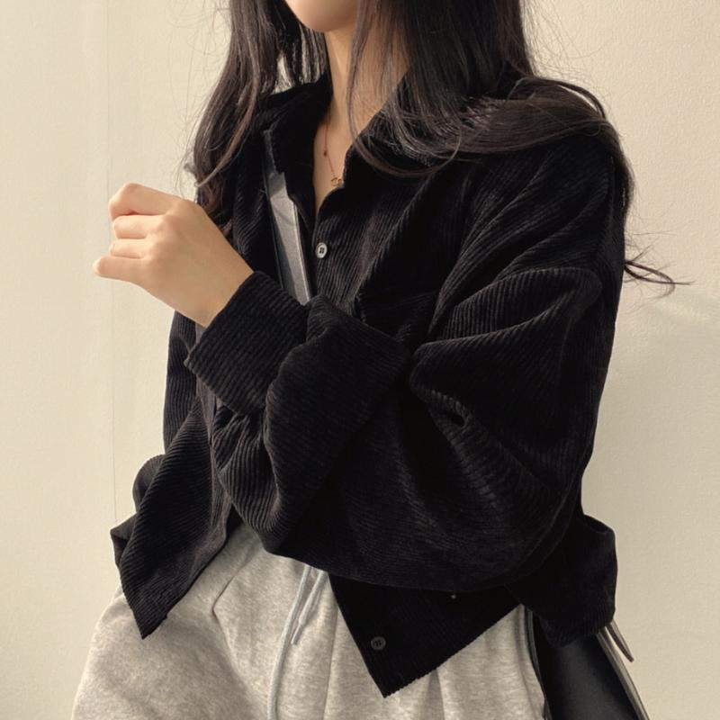 2023 Autumn Retro Loose Corduroy Casual Jacket Comfortable Thickened All-match Long-sleeved Shirt Top Women's Chic Short Coat