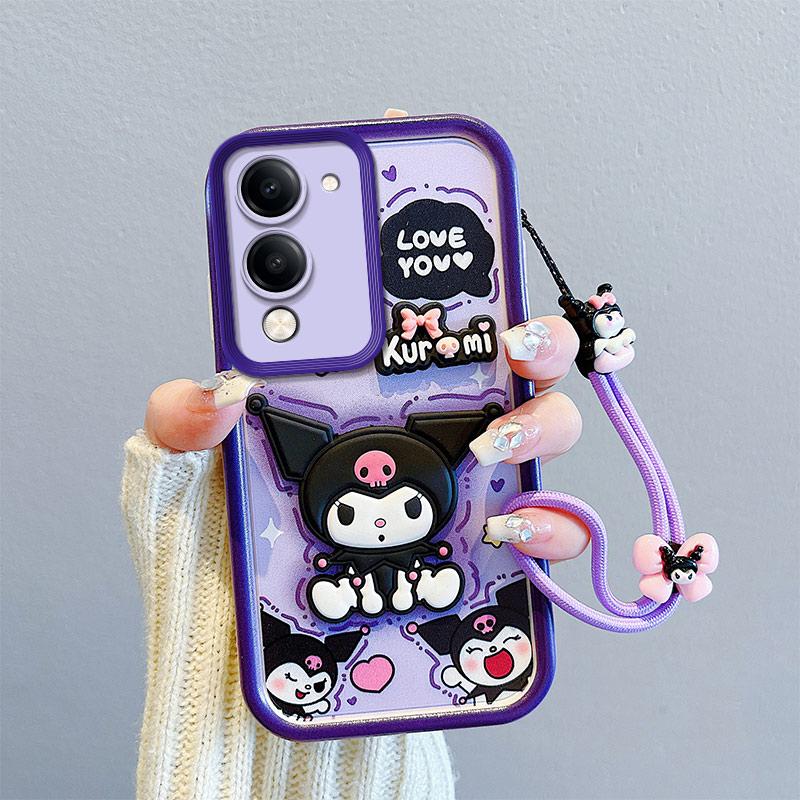 KEYSION Shockproof Case for VIVO Y04 with Lanyard Soft Silicone Cute 3D Cartoon Doll Phone Cover for VIVO Y29s 5G