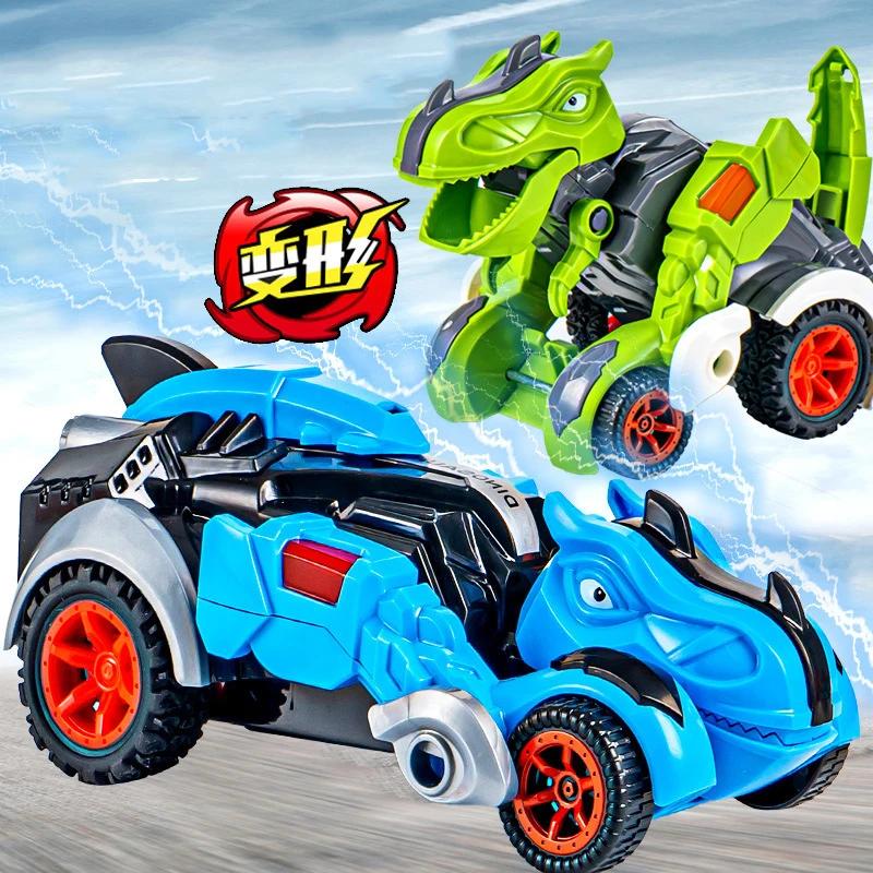 2 In 1 Dinosaur Collision Deformation Inertia Car Racing Boy Tyrannosaurus Rex Toy Car Deformation Engineering Car Birthday Gift