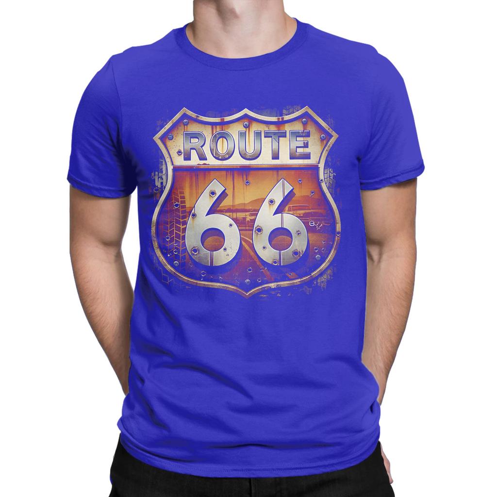 Rusted Route 66 Shield Battle Scarred Highway Legend Funny Graphic 100 Cotton Tshirt Route 66 Tops Tees For Unisex