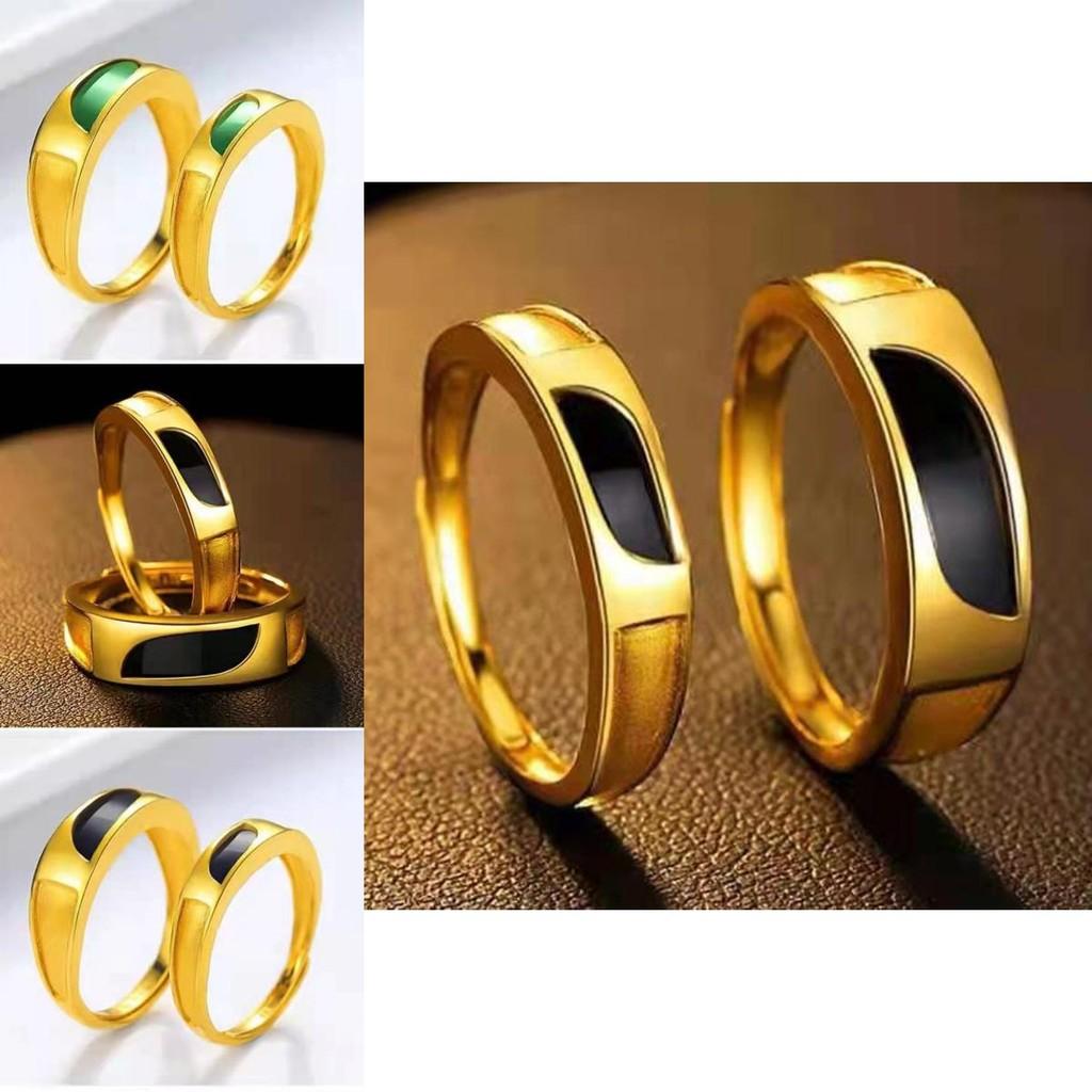 Luxurious Brass Ring Set For Couples With Opulent Gold Plating And Agate Stones