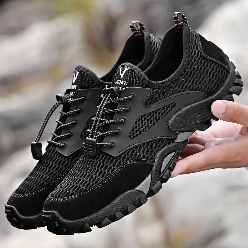 Men's Mesh Summer Casual Hiking Soft Soled River Tracing Water Sports Breathable Anti Slip Flat Bottomed Beach Walking Shoes