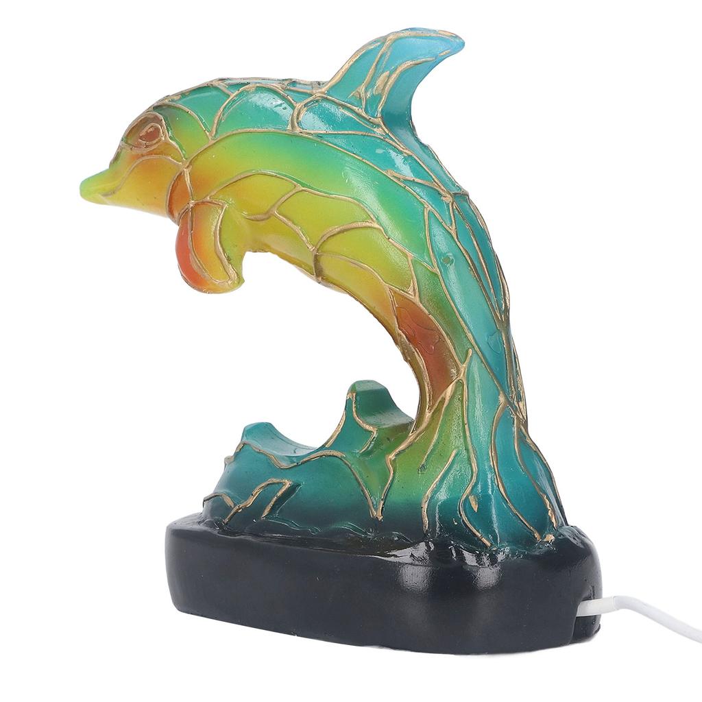 Animal Table Lamp Retro USB Plug in Decorative Resin Dolphin Shape Desk LED Night Light for Bedroom Living Room