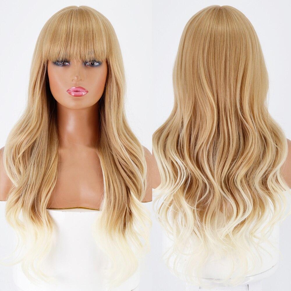 MERISIHAIR Long Dark Brown Women's Wigs with Bangs Water Wave Heat Resistant Synthetic Wigs for Black Women African American Hair