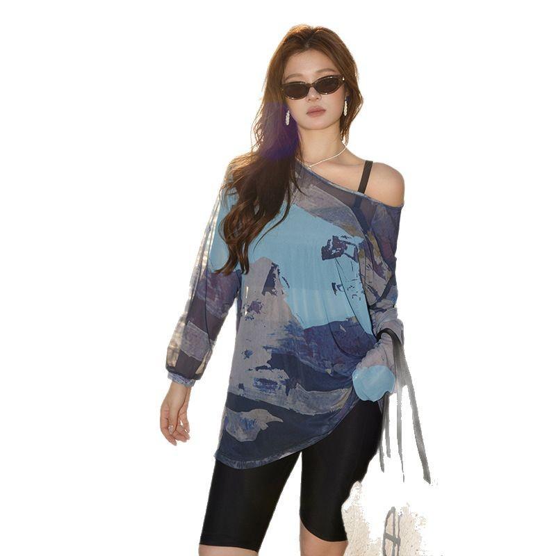 Womens Plus Size 3-Piece Swim Set With Long Sleeve Rash Guard Skort Shorts UPF 50 Sun Protection Pool Beach Spa